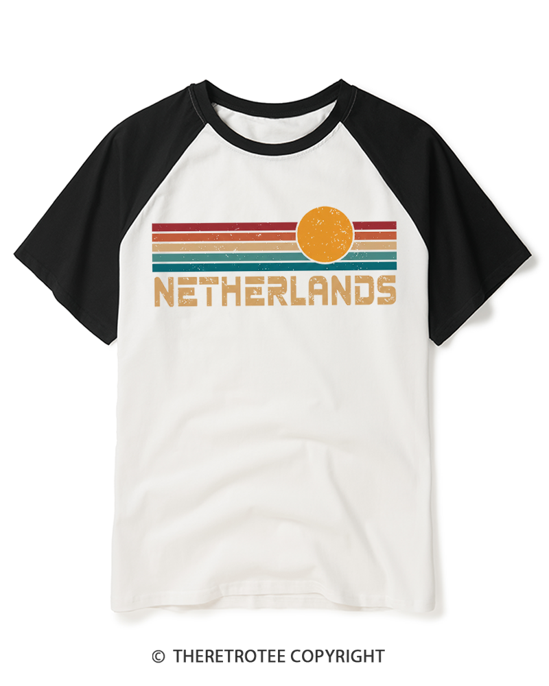 TheRetroTee Netherlands Amsterdam Group Vacation 1970s Raglan Baseball T-Shirt