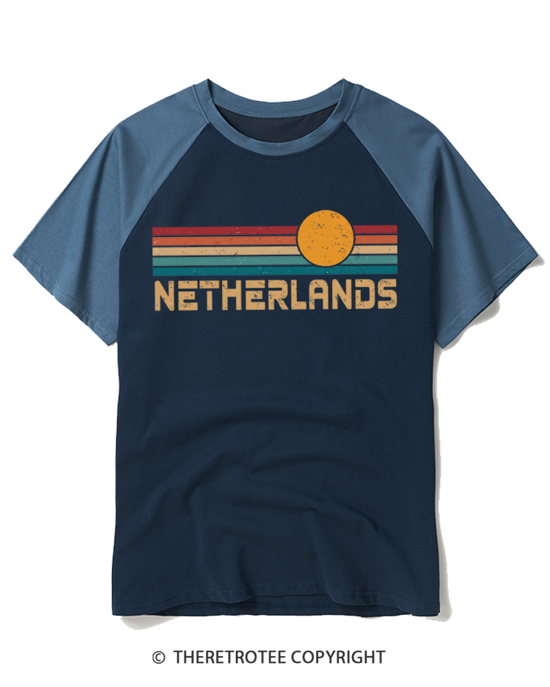TheRetroTee Netherlands Amsterdam Group Vacation 1970s Raglan Baseball T-Shirt