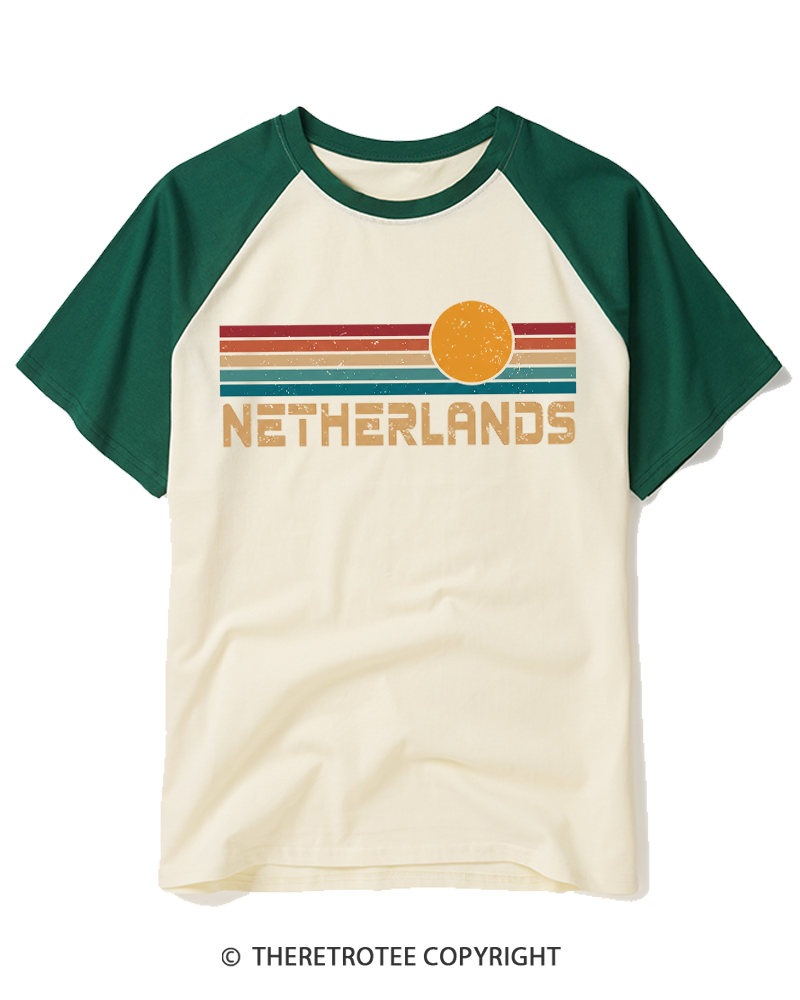 TheRetroTee Netherlands Amsterdam Group Vacation 1970s Raglan Baseball T-Shirt