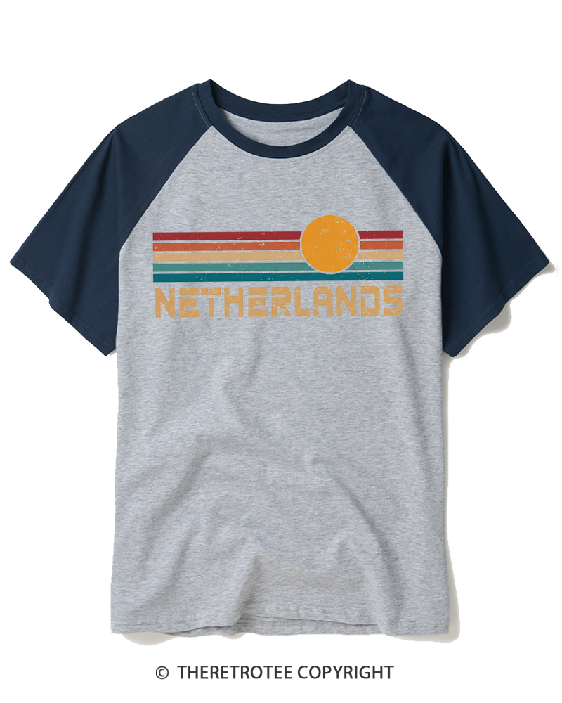 TheRetroTee Netherlands Amsterdam Group Vacation 1970s Raglan Baseball T-Shirt