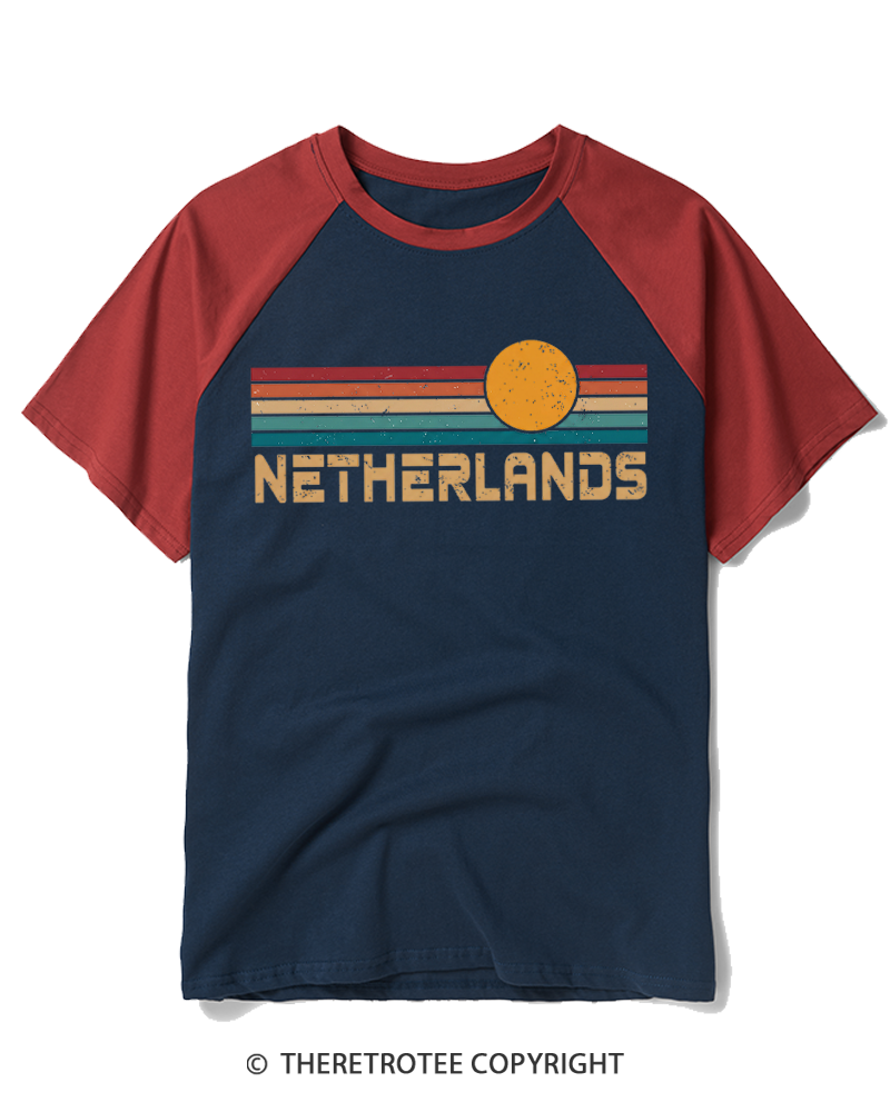 TheRetroTee Netherlands Amsterdam Group Vacation 1970s Raglan Baseball T-Shirt