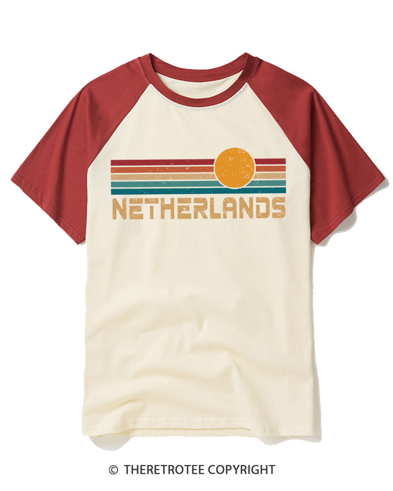 TheRetroTee Netherlands Amsterdam Group Vacation 1970s Raglan Baseball T-Shirt