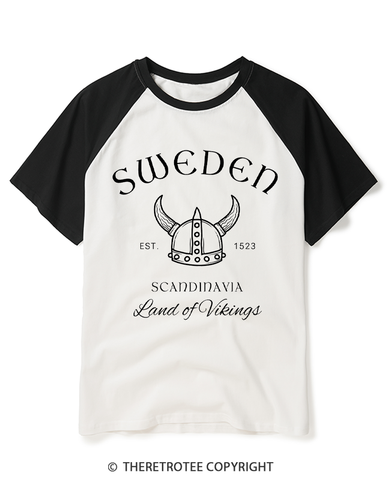 TheRetroTee Sweden Viking Helmet Raglan Baseball T-Shirt