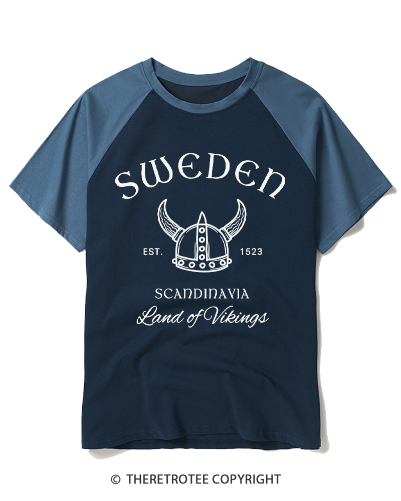 TheRetroTee Sweden Viking Helmet Raglan Baseball T-Shirt
