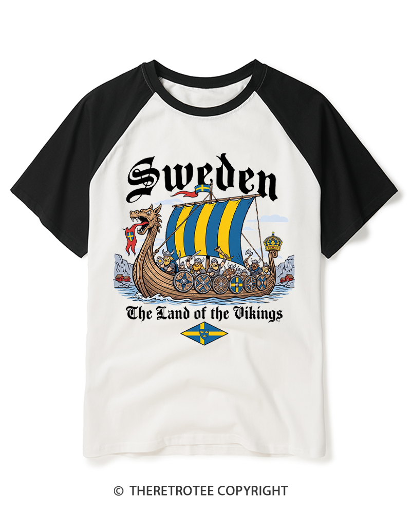 TheRetroTee Swedish Viking Ship Raglan Baseball T-Shirt