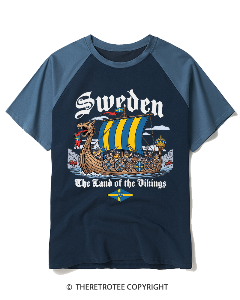 TheRetroTee Swedish Viking Ship Raglan Baseball T-Shirt