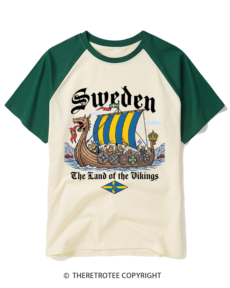 TheRetroTee Swedish Viking Ship Raglan Baseball T-Shirt