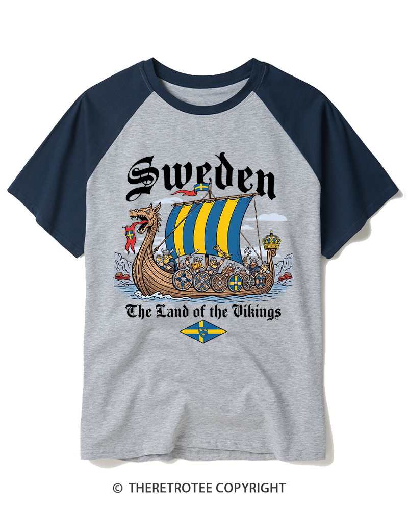 TheRetroTee Swedish Viking Ship Raglan Baseball T-Shirt