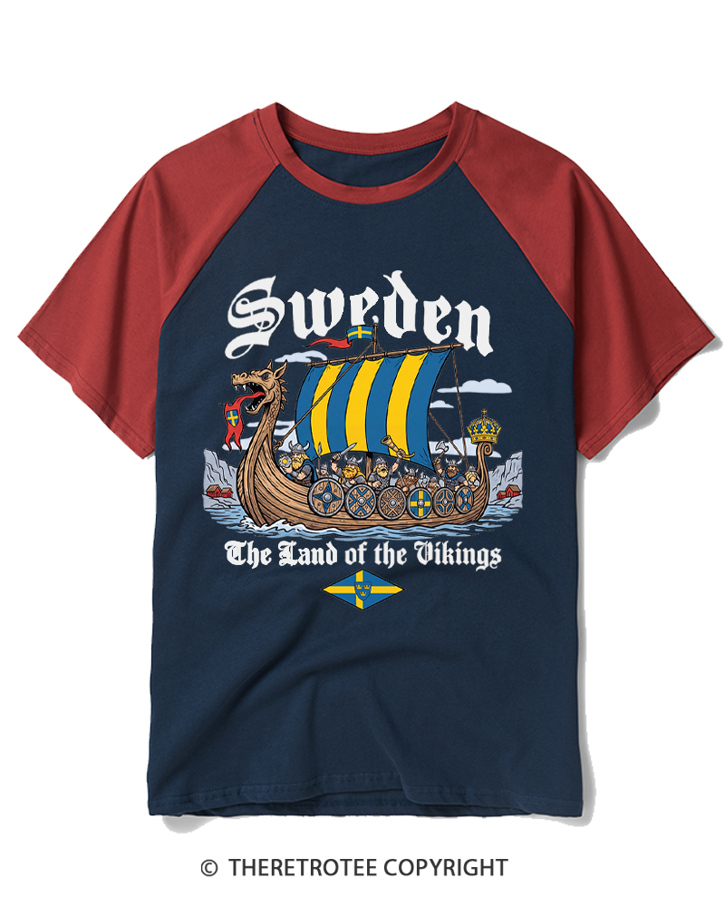 TheRetroTee Swedish Viking Ship Raglan Baseball T-Shirt