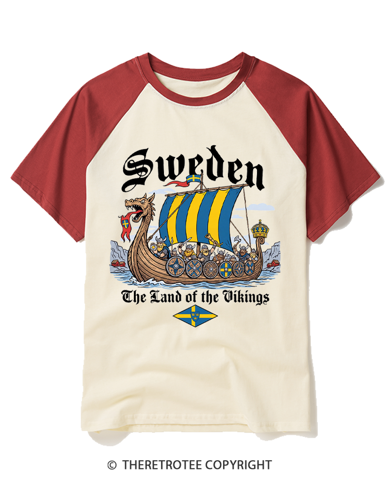 TheRetroTee Swedish Viking Ship Raglan Baseball T-Shirt
