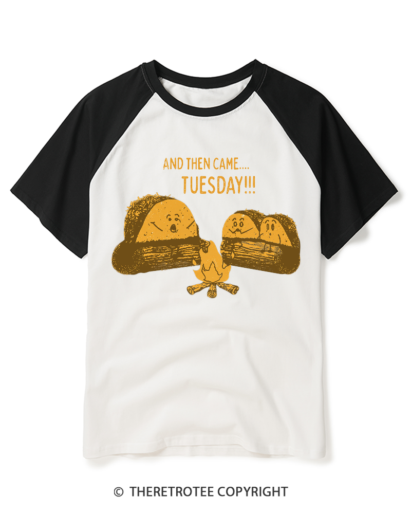TheRetroTee Taco Tuesday Ghost Story 1970s Raglan Baseball T-Shirt