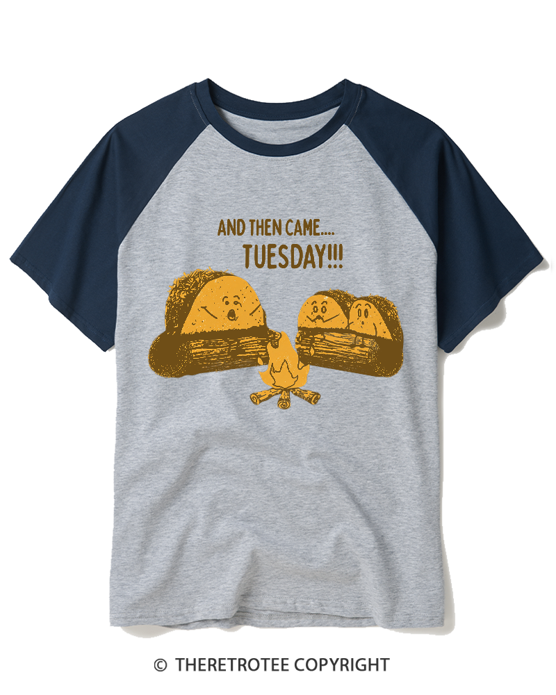 TheRetroTee Taco Tuesday Ghost Story 1970s Raglan Baseball T-Shirt