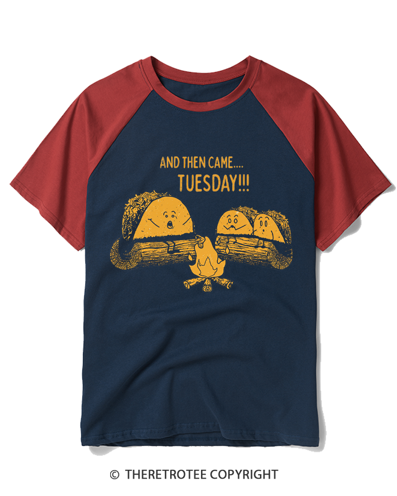 TheRetroTee Taco Tuesday Ghost Story 1970s Raglan Baseball T-Shirt