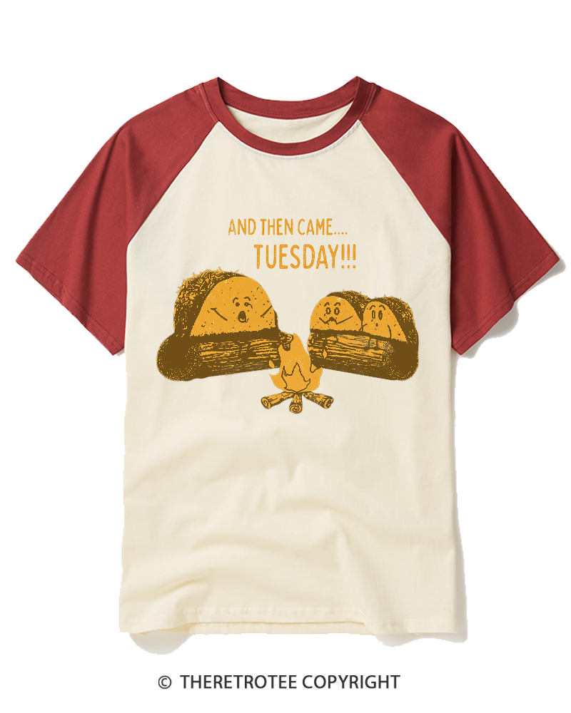 TheRetroTee Taco Tuesday Ghost Story 1970s Raglan Baseball T-Shirt