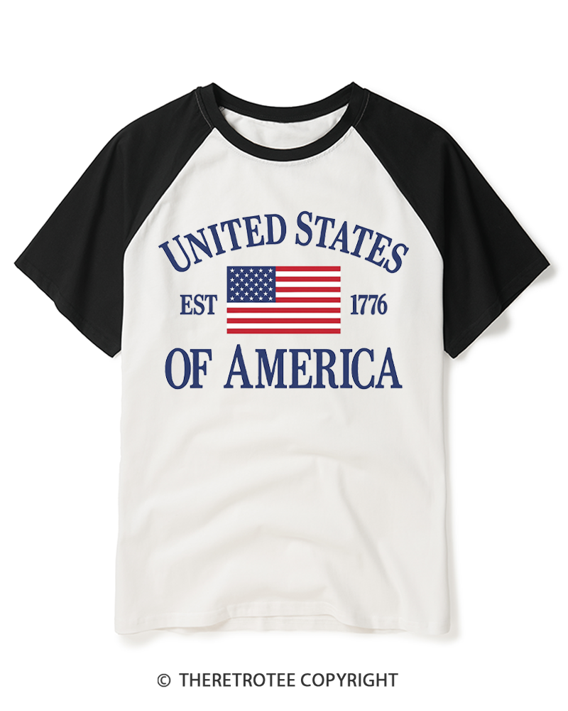 TheRetroTee United States Of America 1776 Raglan Baseball T-Shirt