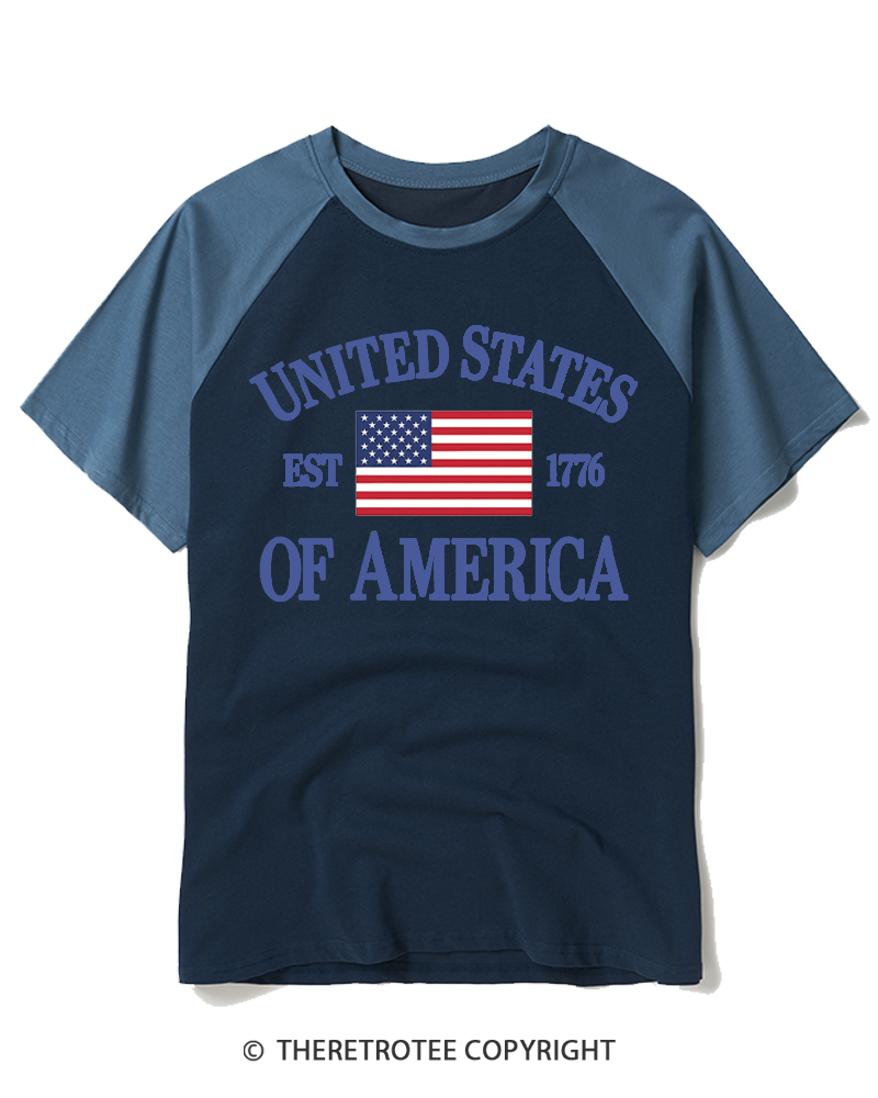 TheRetroTee United States Of America 1776 Raglan Baseball T-Shirt