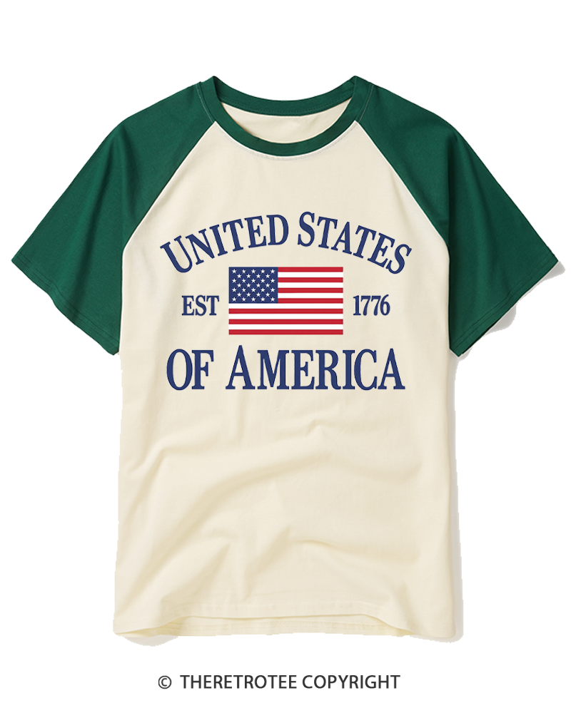 TheRetroTee United States Of America 1776 Raglan Baseball T-Shirt