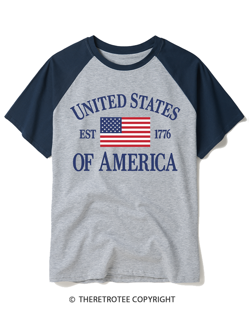 TheRetroTee United States Of America 1776 Raglan Baseball T-Shirt