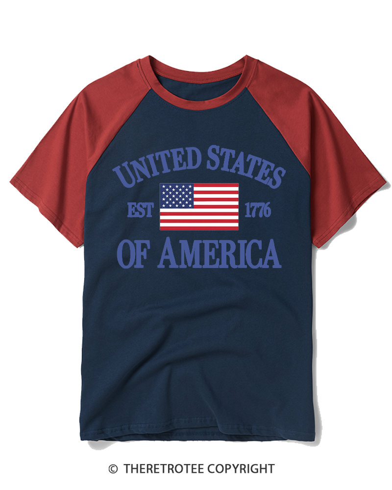 TheRetroTee United States Of America 1776 Raglan Baseball T-Shirt