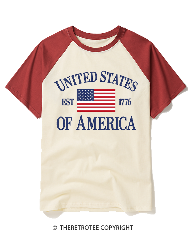 TheRetroTee United States Of America 1776 Raglan Baseball T-Shirt