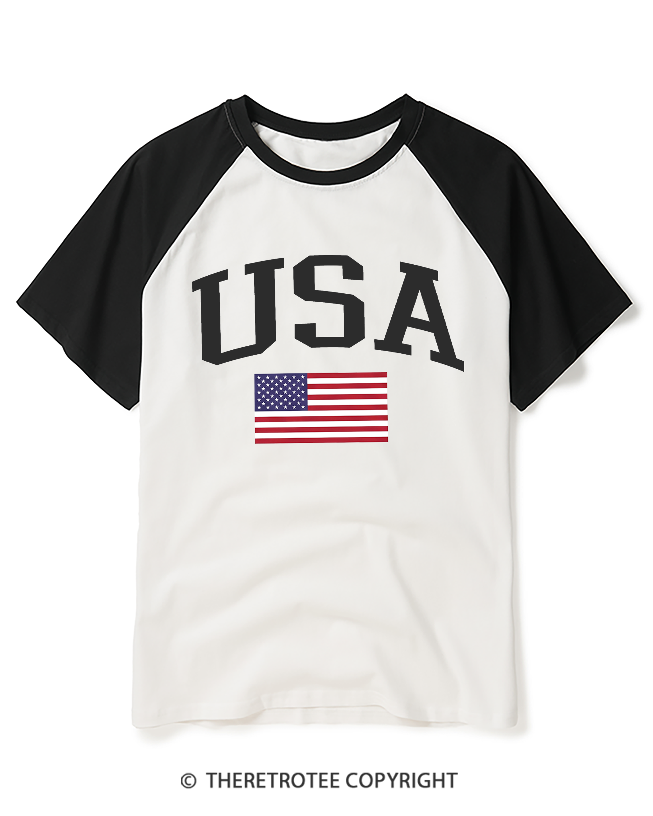 TheRetroTee USA Flag 1776 Raglan Baseball T-Shirt