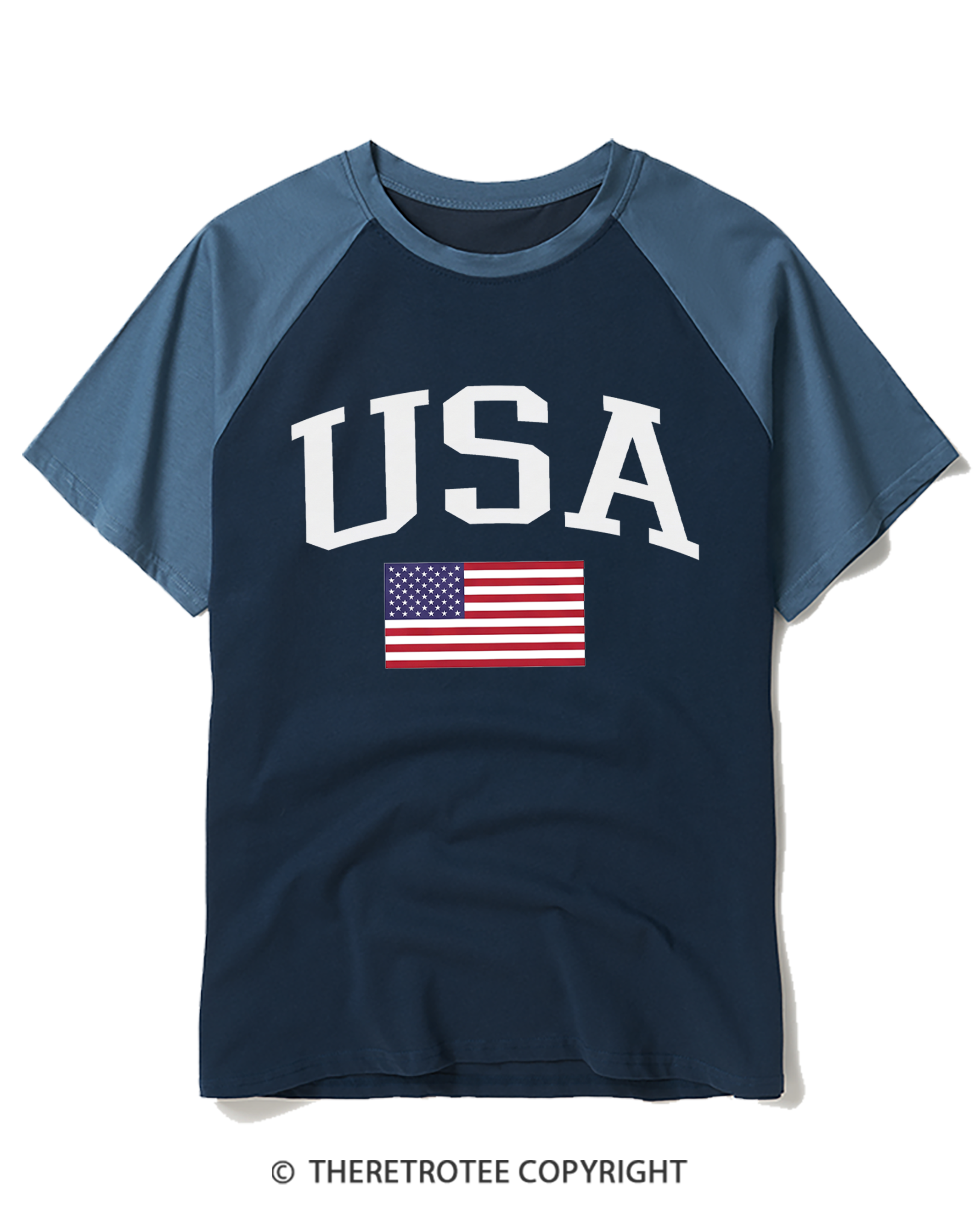 TheRetroTee USA Flag 1776 Raglan Baseball T-Shirt