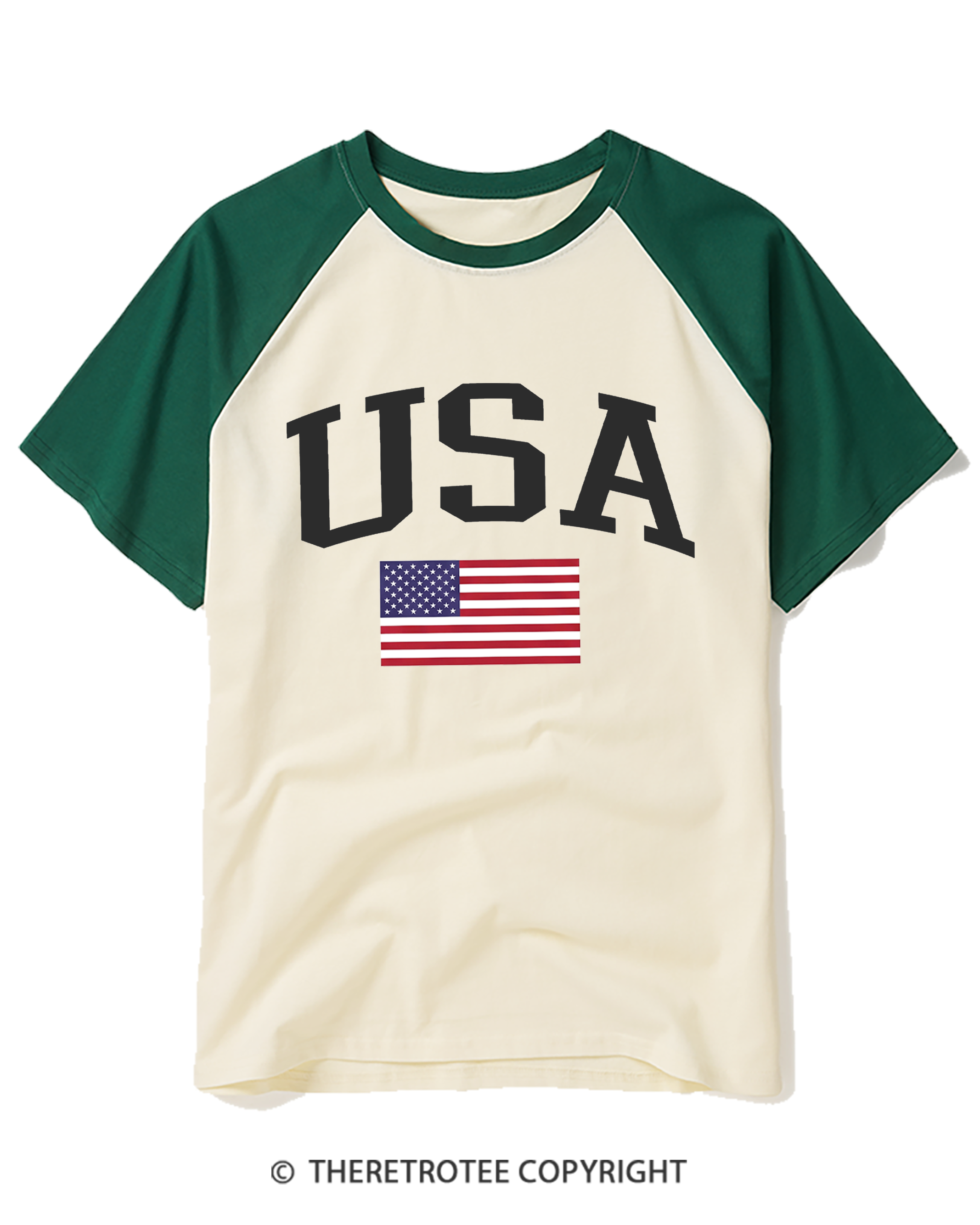 TheRetroTee USA Flag 1776 Raglan Baseball T-Shirt