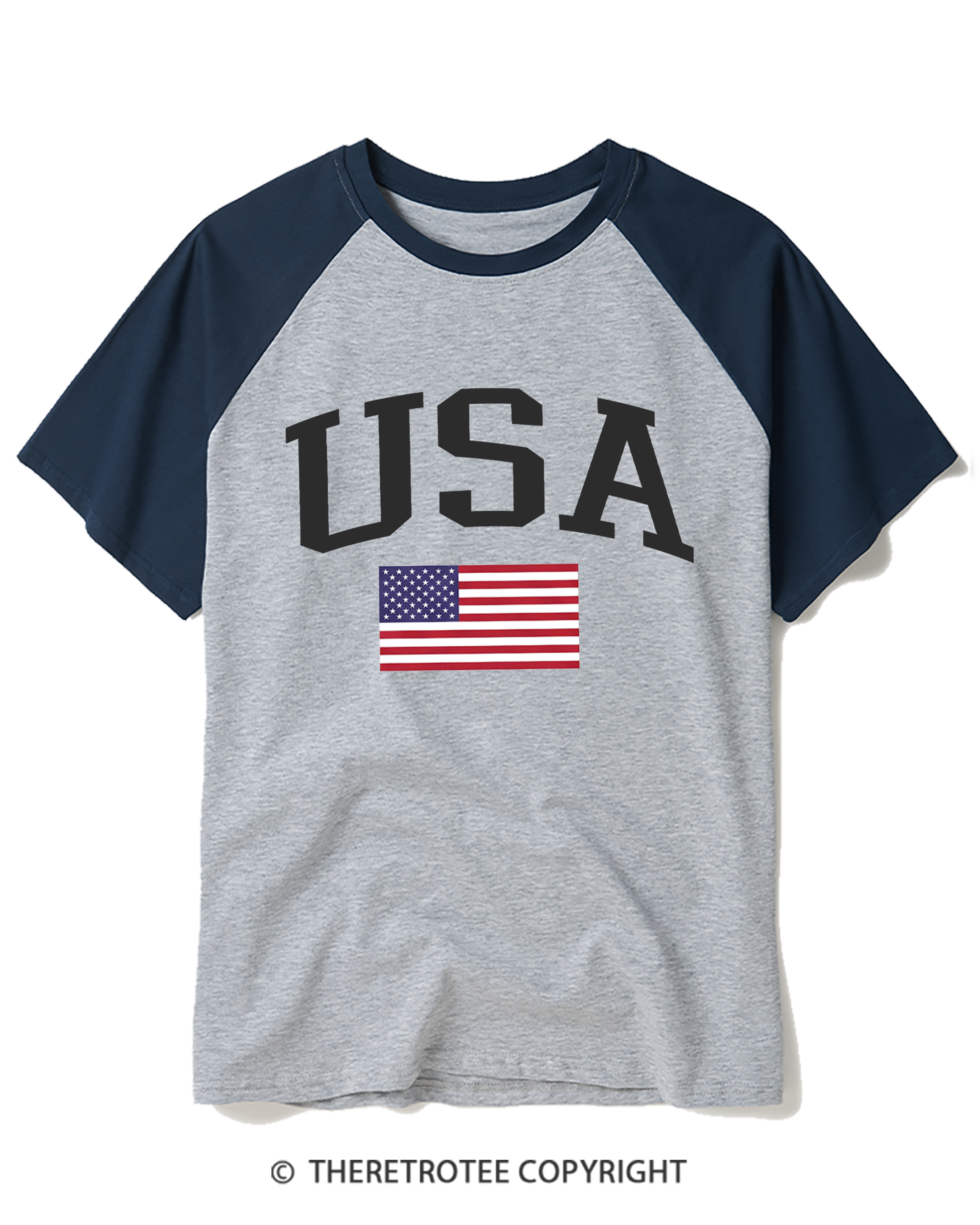 TheRetroTee USA Flag 1776 Raglan Baseball T-Shirt