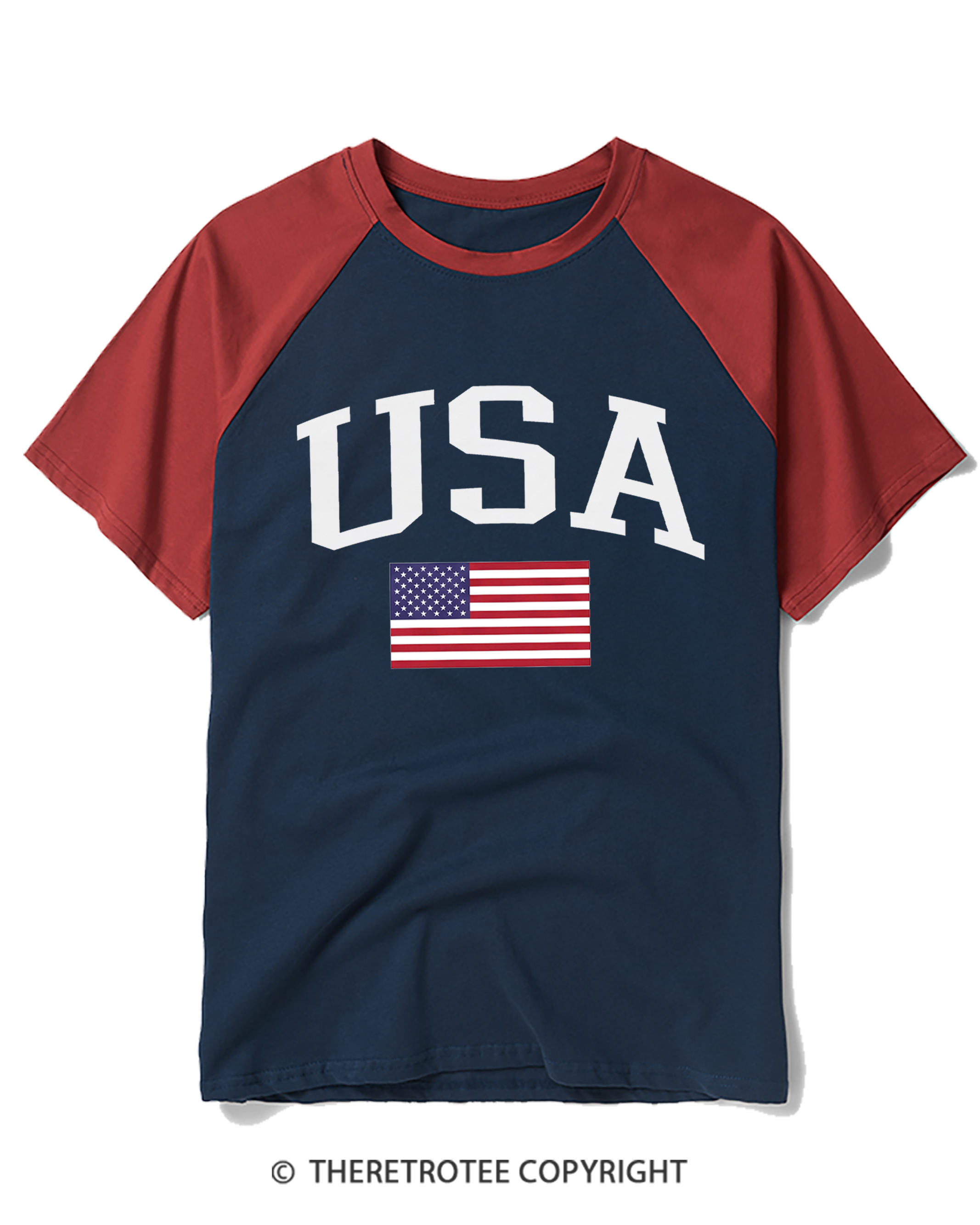 TheRetroTee USA Flag 1776 Raglan Baseball T-Shirt