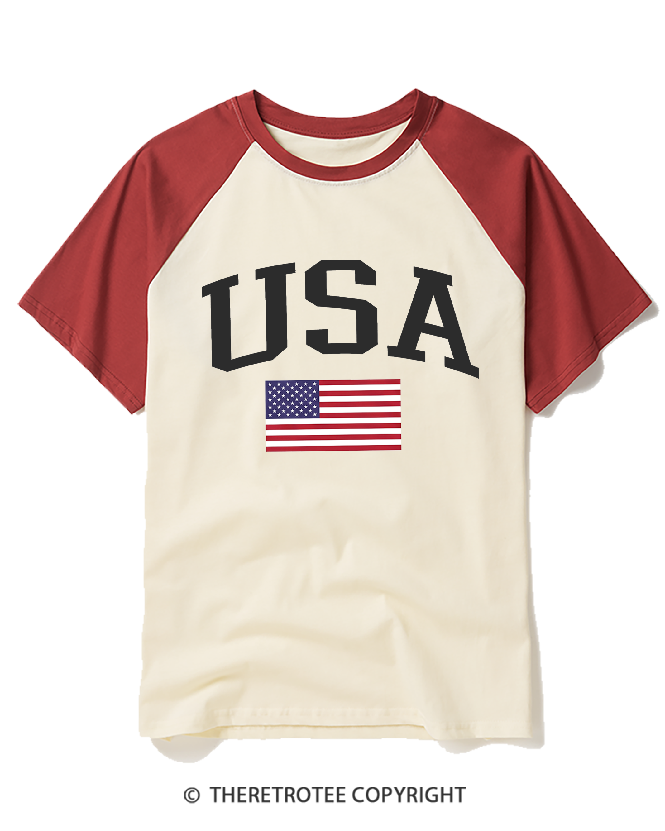 TheRetroTee USA Flag 1776 Raglan Baseball T-Shirt