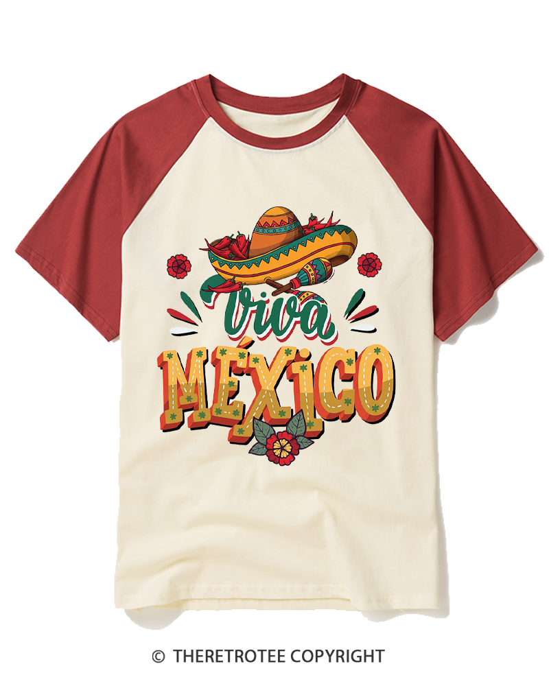 TheRetroTee Viva México 1980s Raglan Baseball T-Shirt
