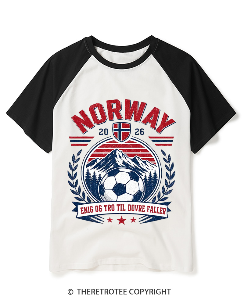 TheRetroTee Norway 2026 Soccer Raglan Baseball T-Shirt