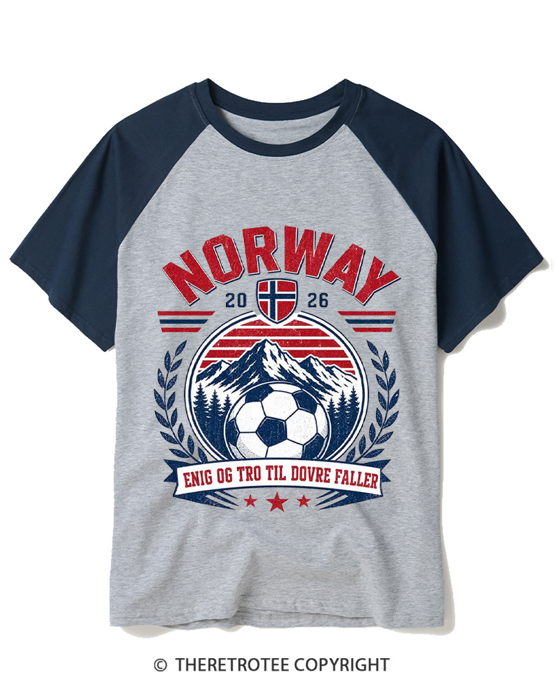 TheRetroTee Norway 2026 Soccer Raglan Baseball T-Shirt