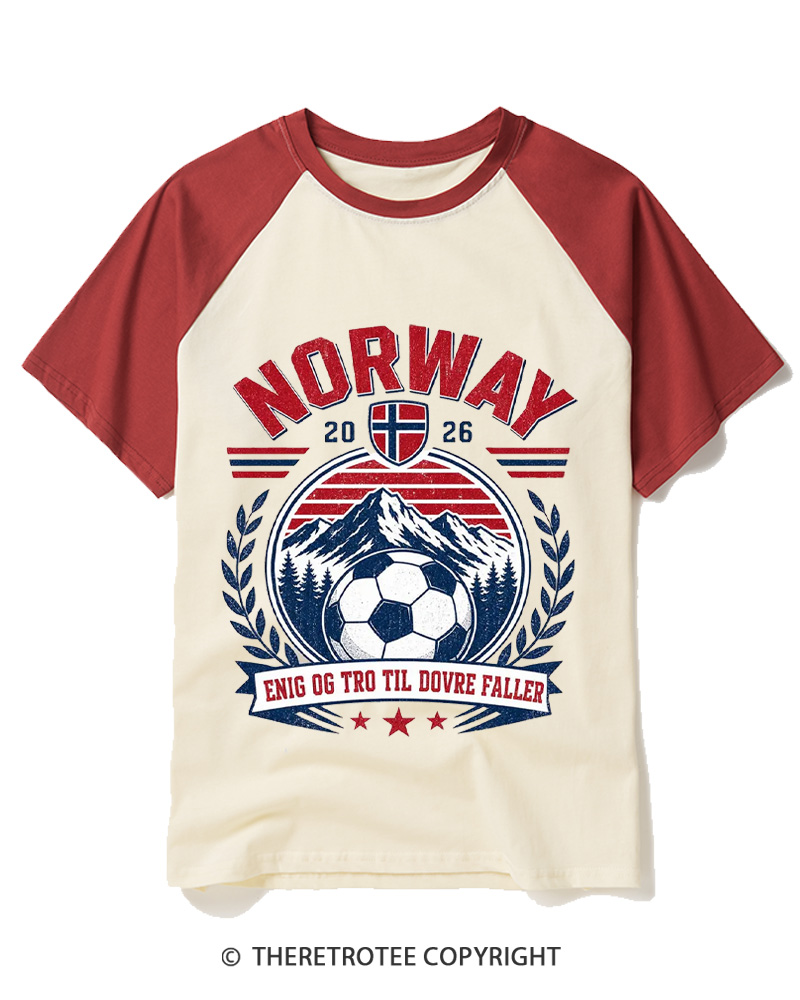 TheRetroTee Norway 2026 Soccer Raglan Baseball T-Shirt