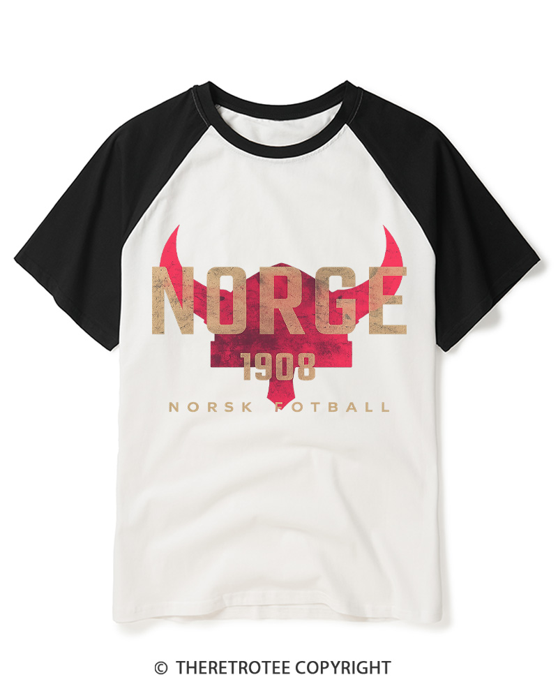 TheRetroTee Vintage Norway Soccer 1908 Raglan Baseball T-Shirt