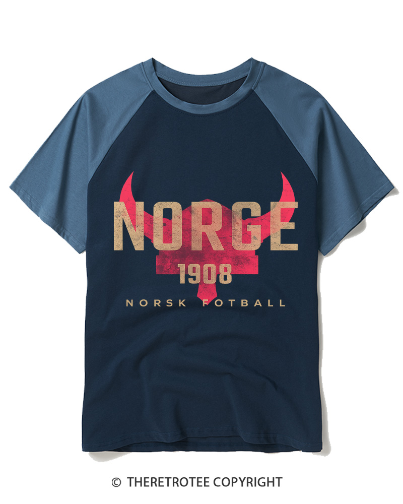 TheRetroTee Vintage Norway Soccer 1908 Raglan Baseball T-Shirt