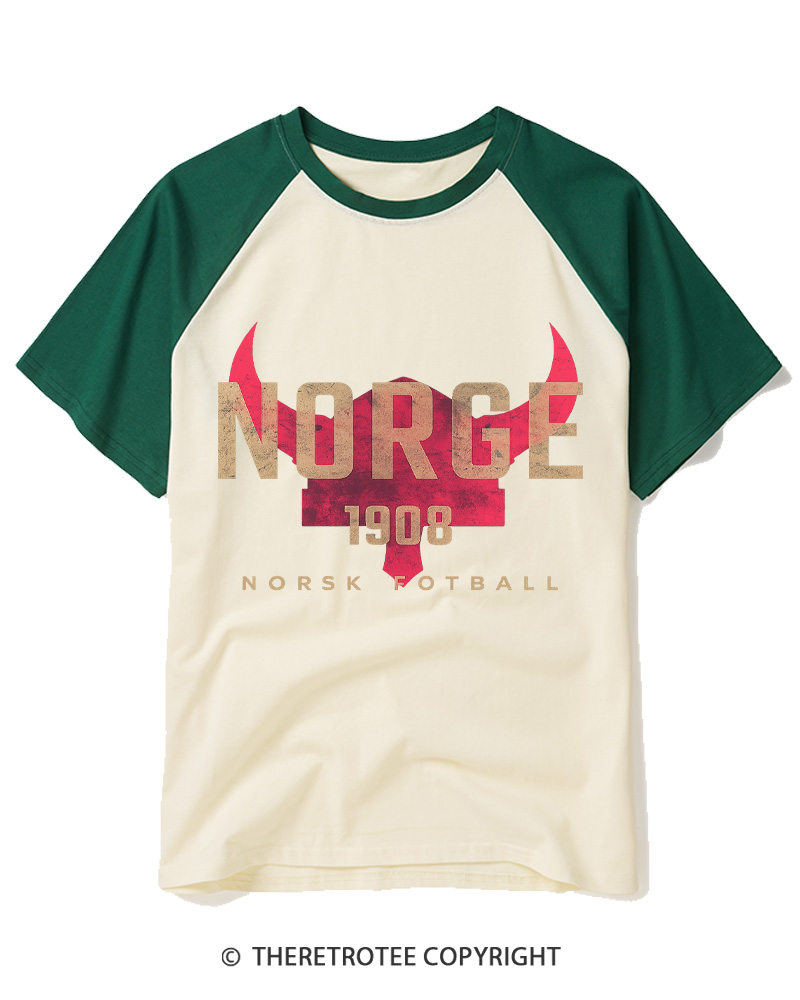 TheRetroTee Vintage Norway Soccer 1908 Raglan Baseball T-Shirt