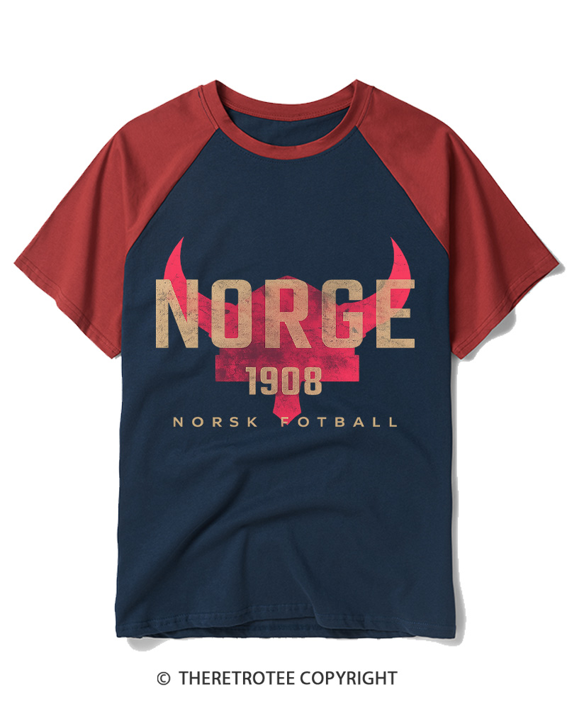 TheRetroTee Vintage Norway Soccer 1908 Raglan Baseball T-Shirt
