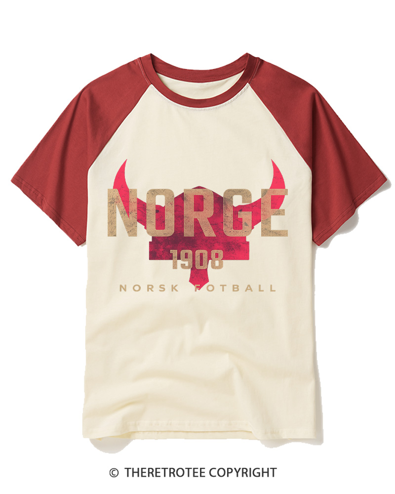 TheRetroTee Vintage Norway Soccer 1908 Raglan Baseball T-Shirt