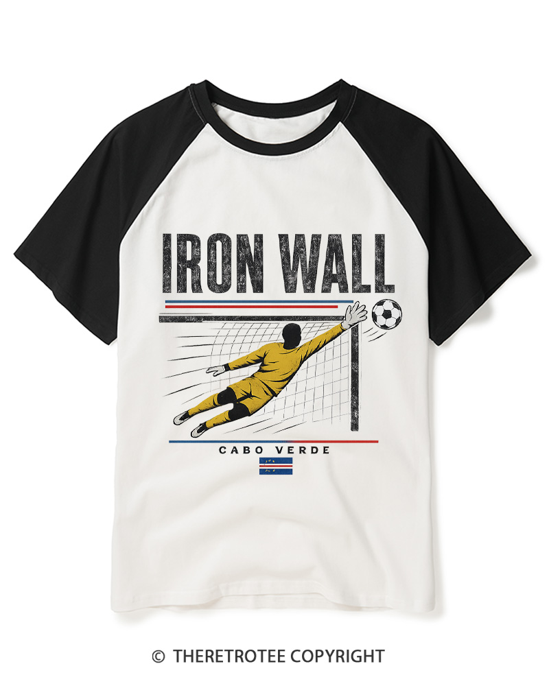 TheRetroTee Iron Wall Diving Goalkeeper Raglan Baseball T-Shirt