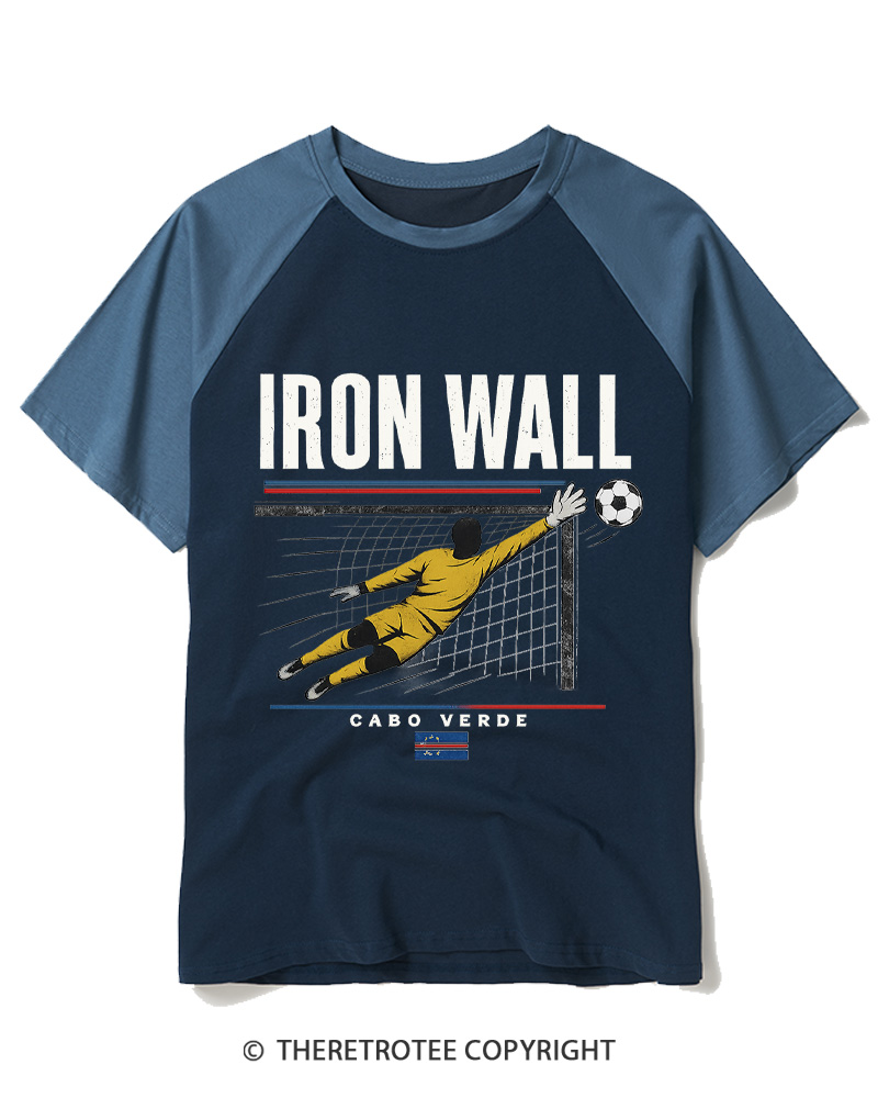 TheRetroTee Iron Wall Diving Goalkeeper Raglan Baseball T-Shirt