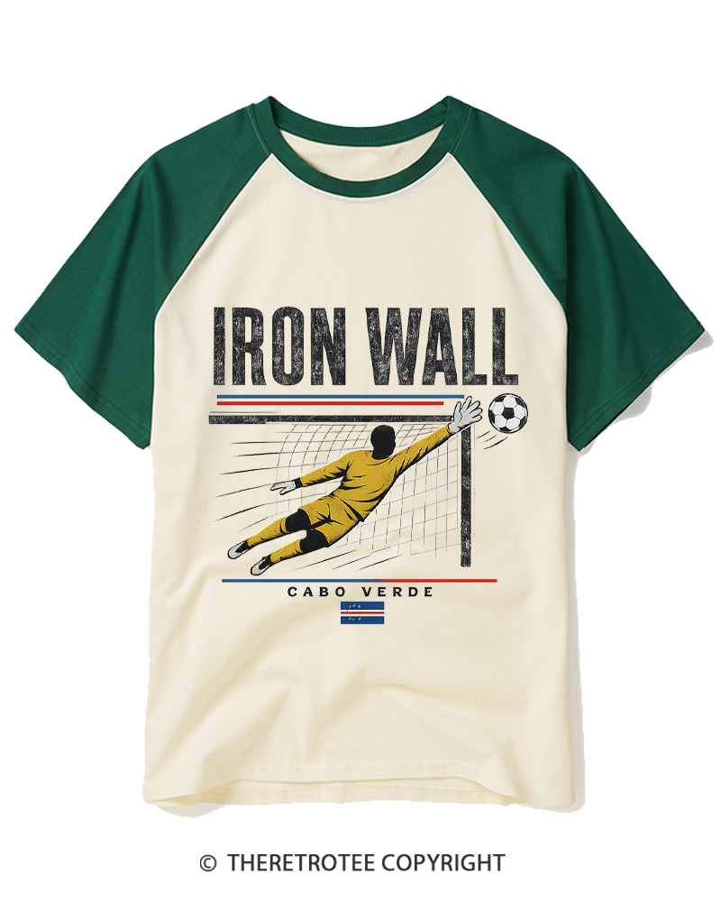 TheRetroTee Iron Wall Diving Goalkeeper Raglan Baseball T-Shirt