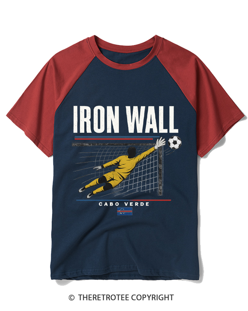 TheRetroTee Iron Wall Diving Goalkeeper Raglan Baseball T-Shirt