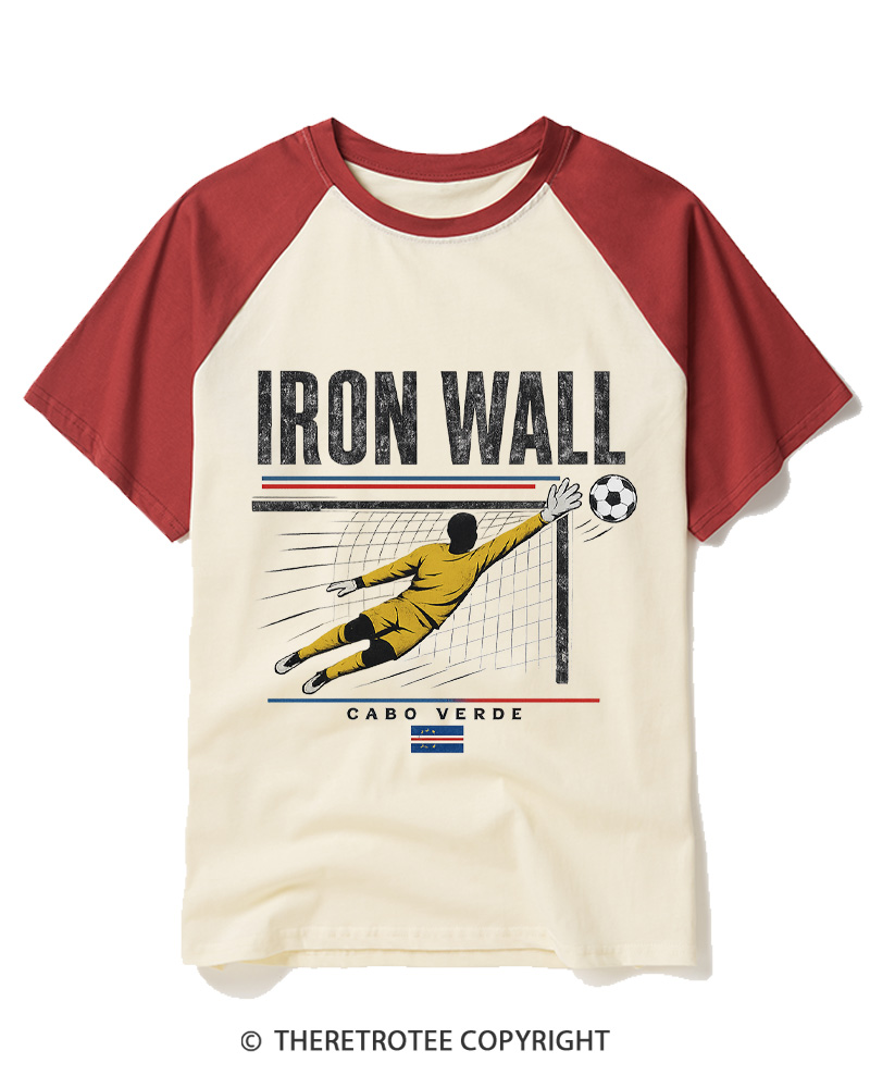 TheRetroTee Iron Wall Diving Goalkeeper Raglan Baseball T-Shirt