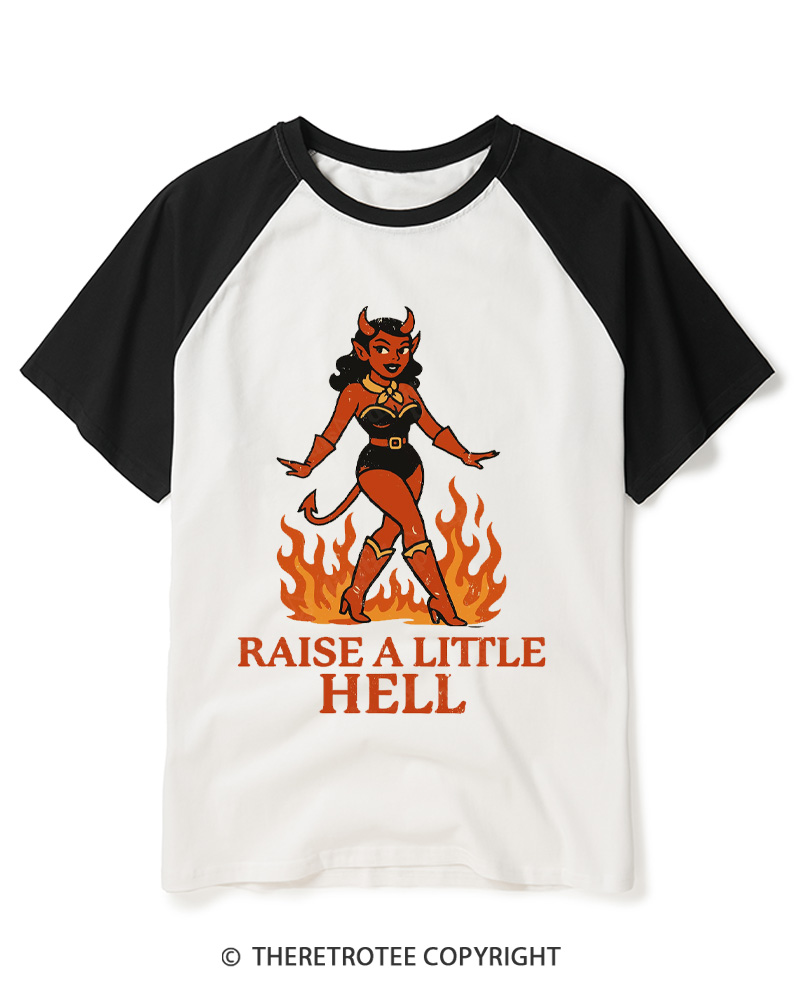 TheRetroTee Raise a Little Hell 1950s Raglan Baseball T-Shirt
