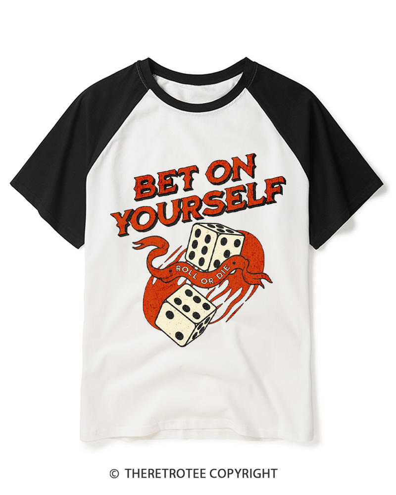 TheRetroTee Bet on Yourself 1960s Raglan Baseball T-Shirt