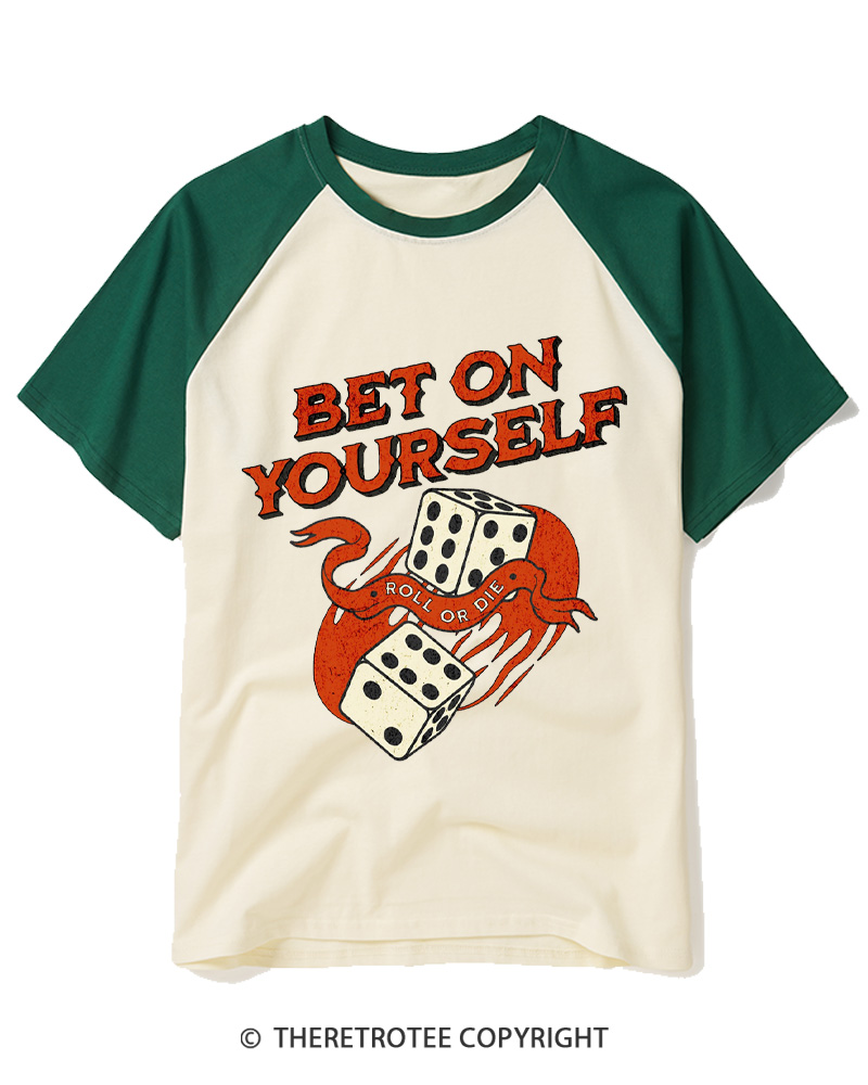 TheRetroTee Bet on Yourself 1960s Raglan Baseball T-Shirt