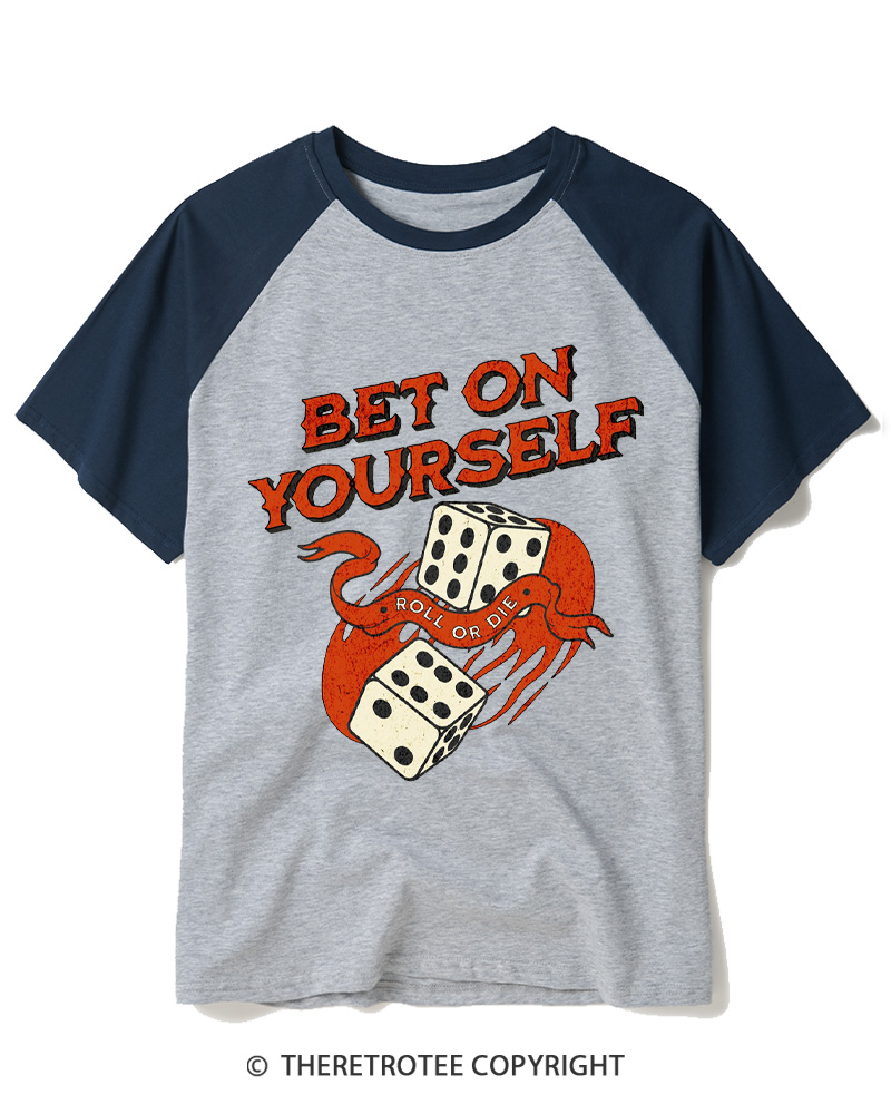 TheRetroTee Bet on Yourself 1960s Raglan Baseball T-Shirt