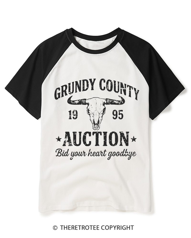 TheRetroTee Grundy County Country Music 1990s Raglan Baseball T-Shirt
