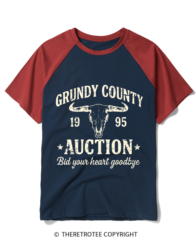 TheRetroTee Grundy County Country Music 1990s Raglan Baseball T-Shirt